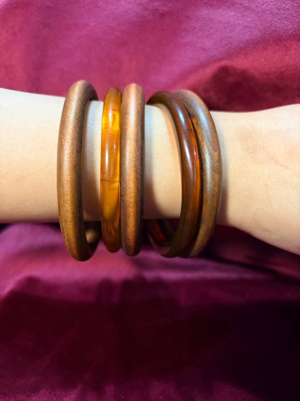Caramel and Wood Bangle Set