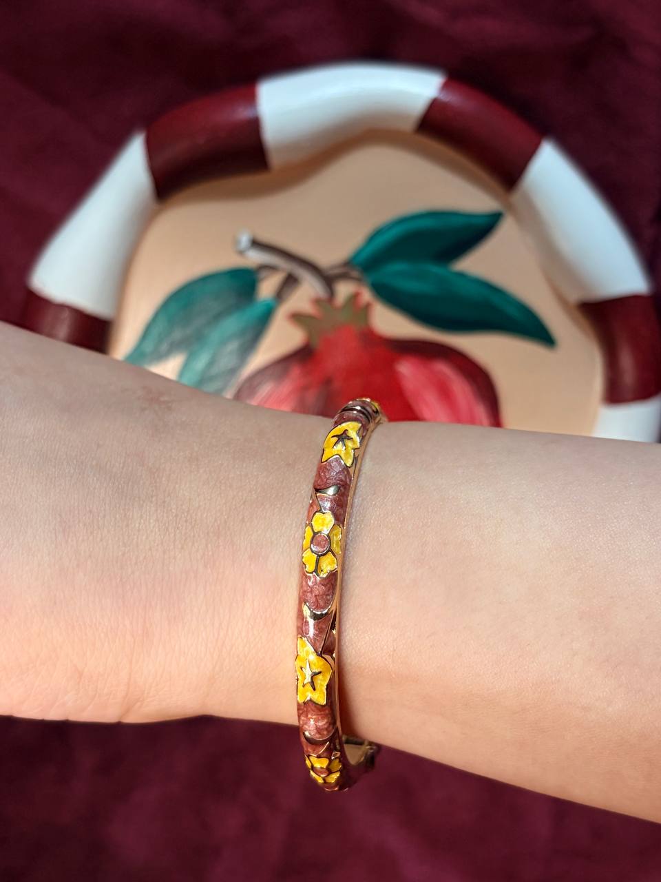 Brown and Yellow Roses Enamel Bangle