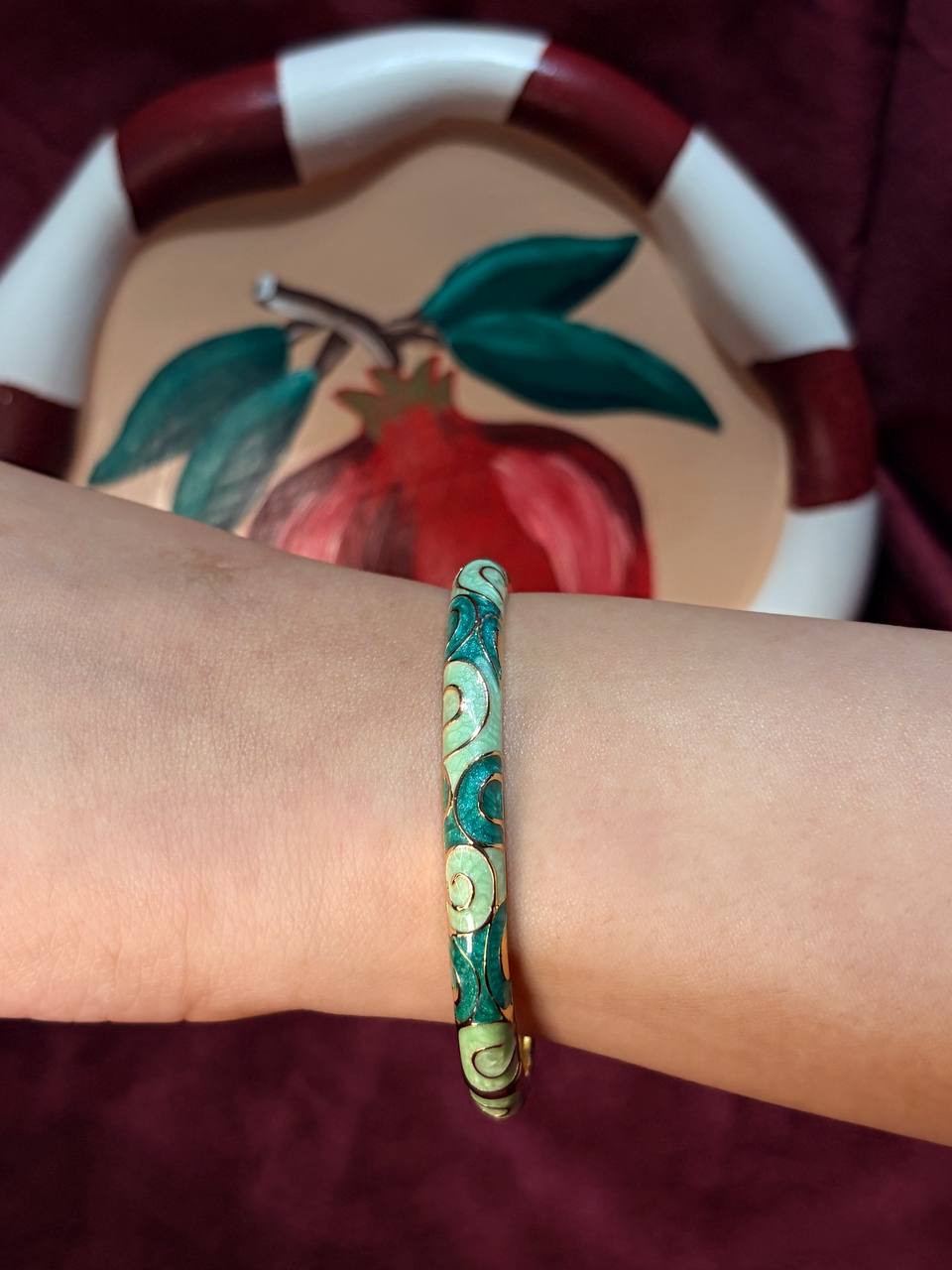Green Roses Enamel Bangle