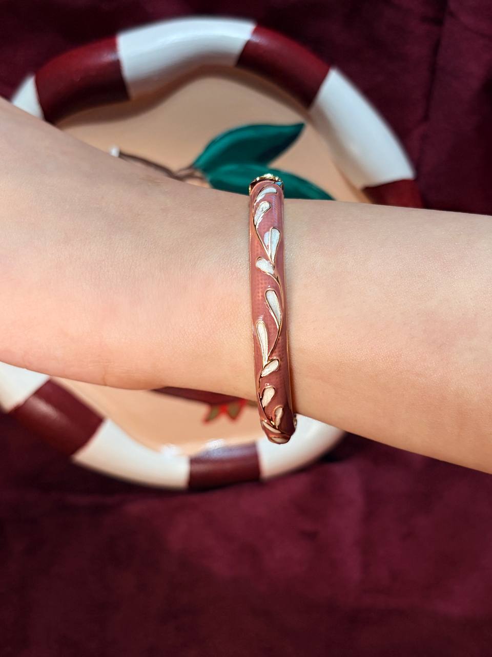 White Feather in Brown Enamel Bangle