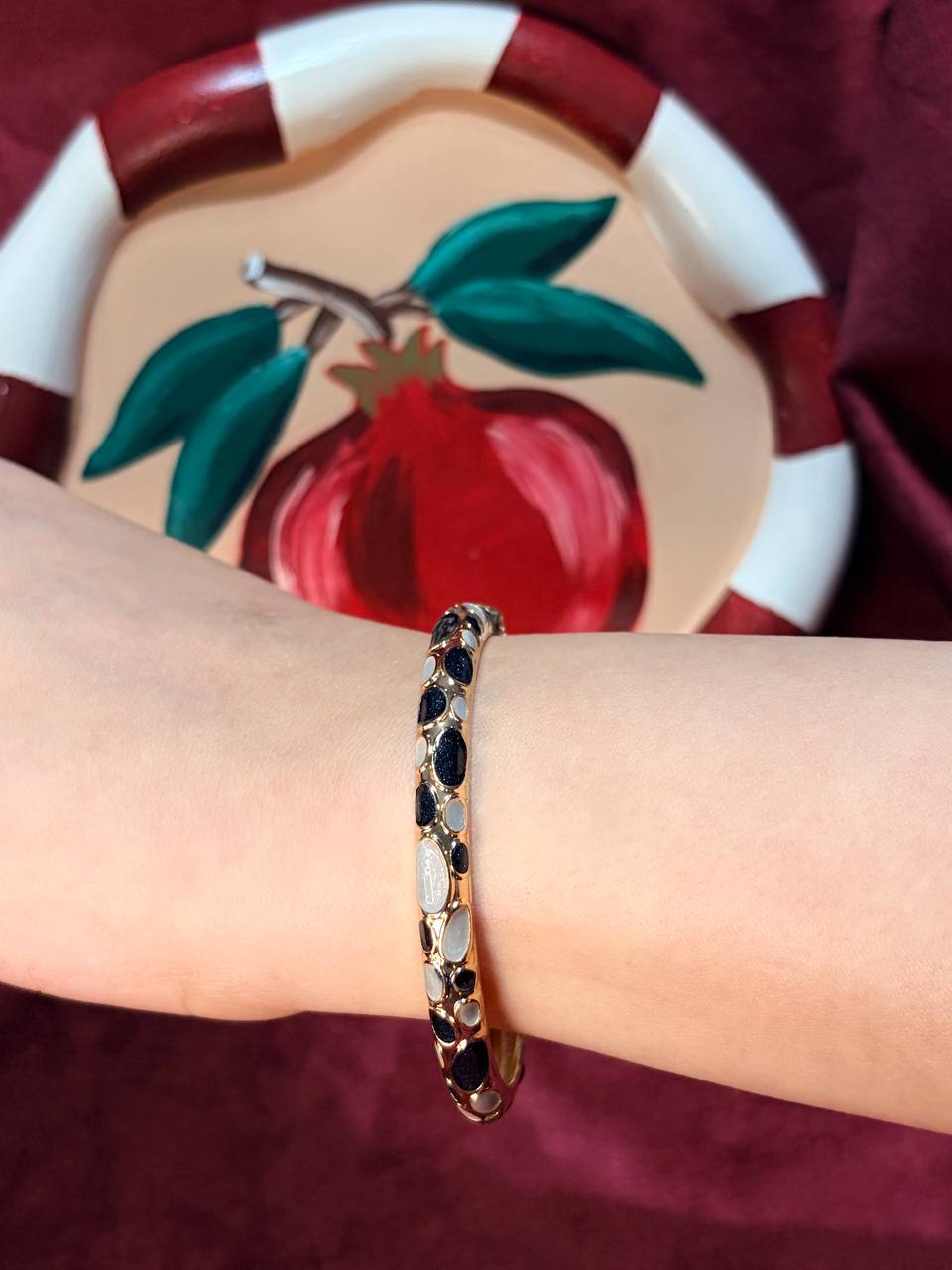 White and Black Enamel Bangle