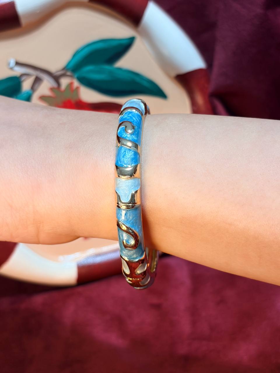 Blue in Gold Enamel Bangle