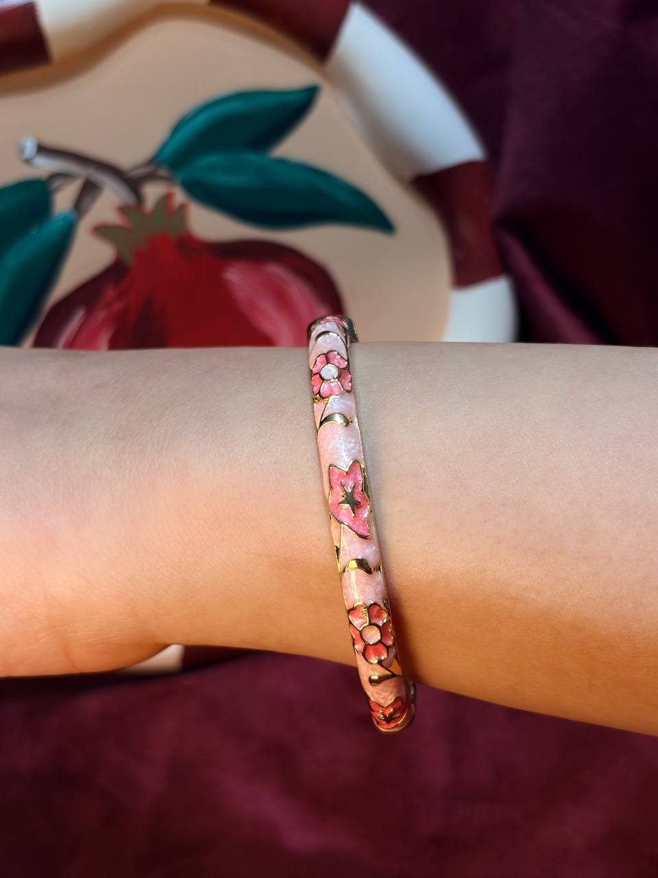 Light Pink Roses Enamel Bangle