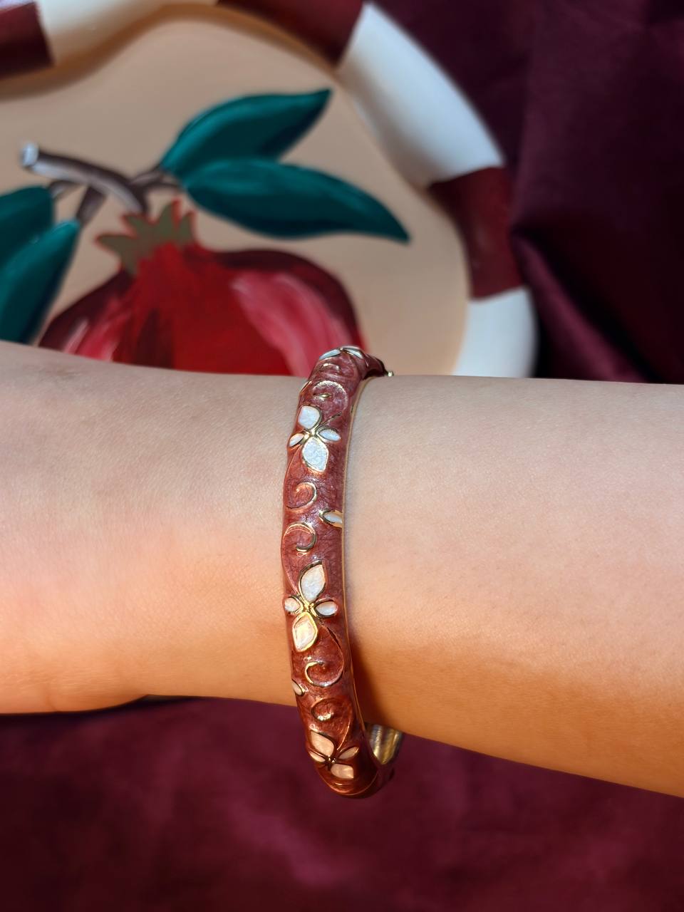 Brown and White Enamel Bangle