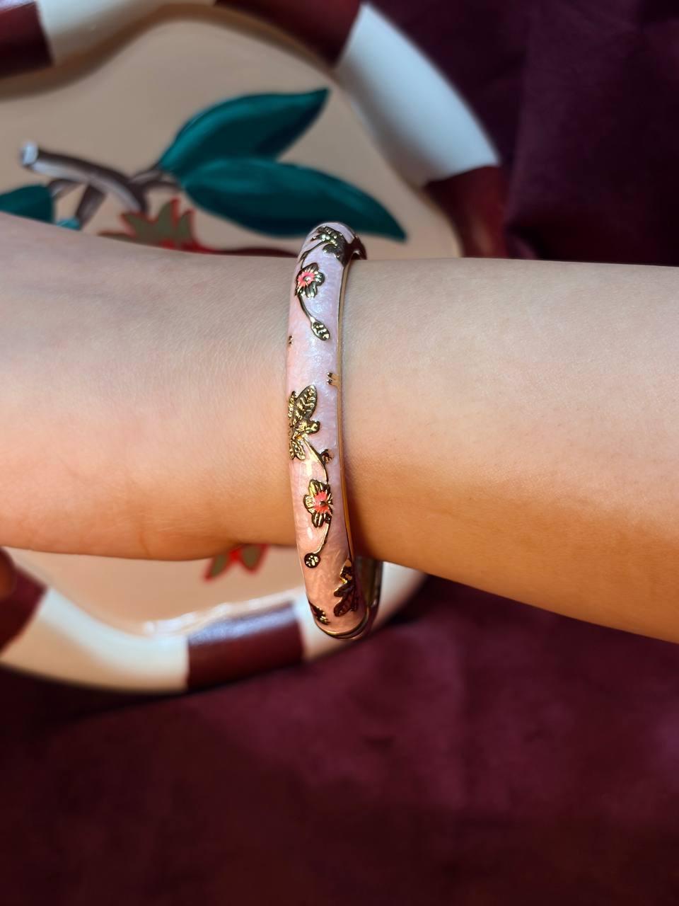 Pink Roses Enamel Bangle