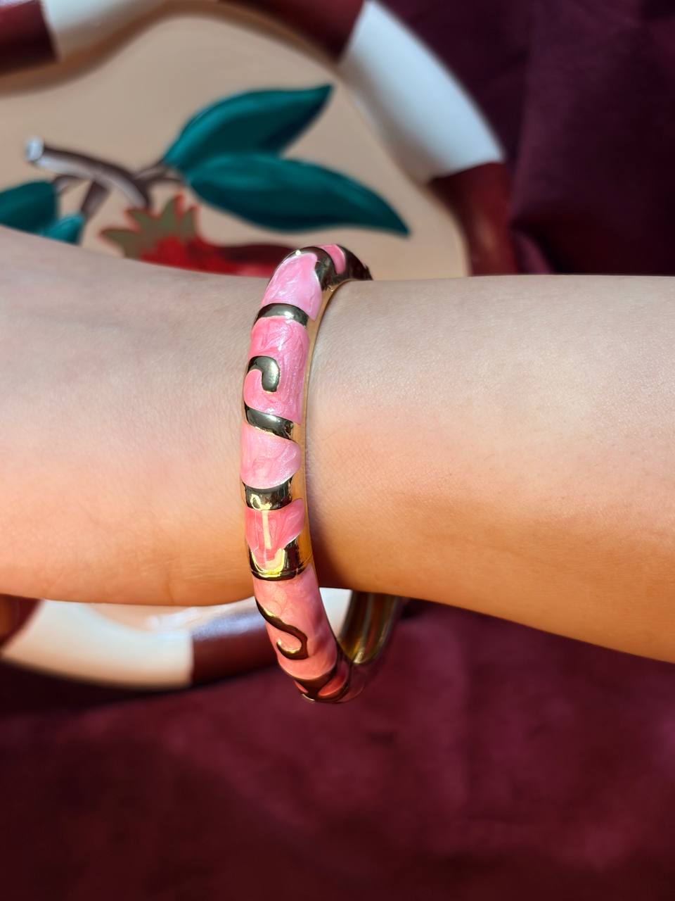 Pink in Gold Enamel Bangle