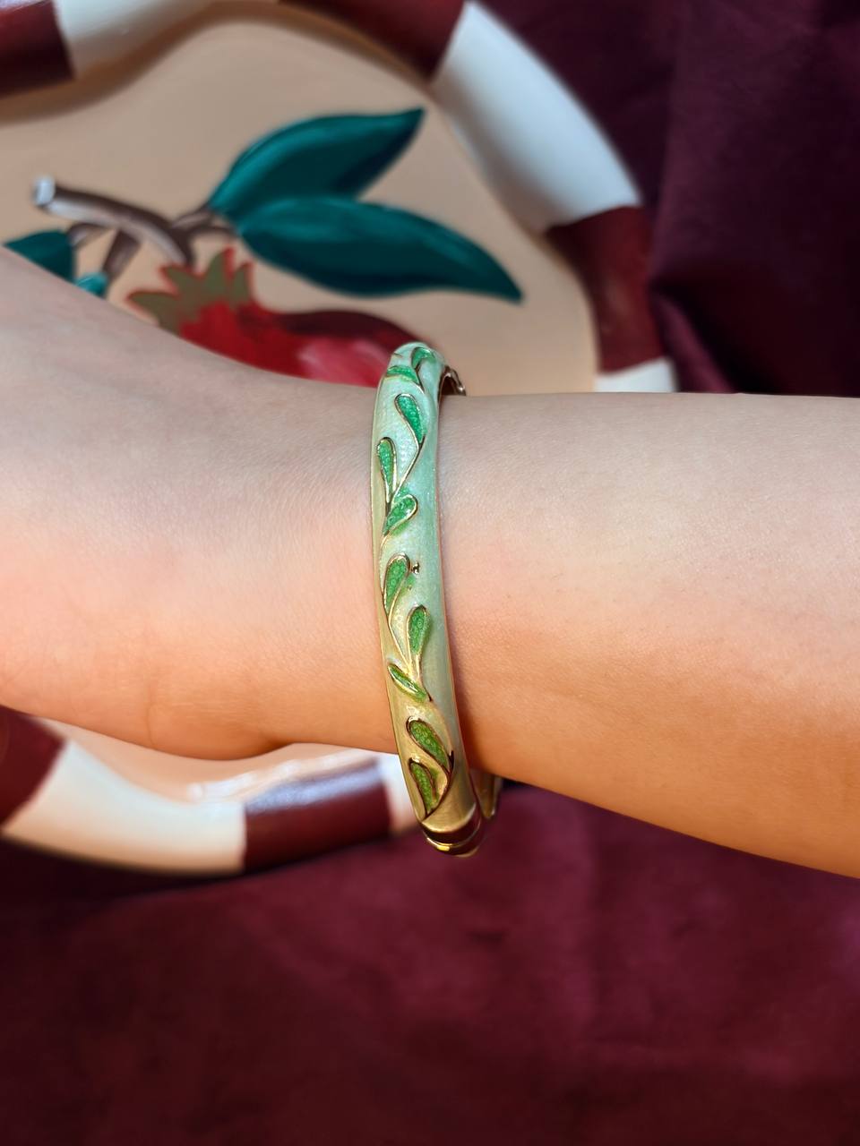 Green Feather Enamel Bangle