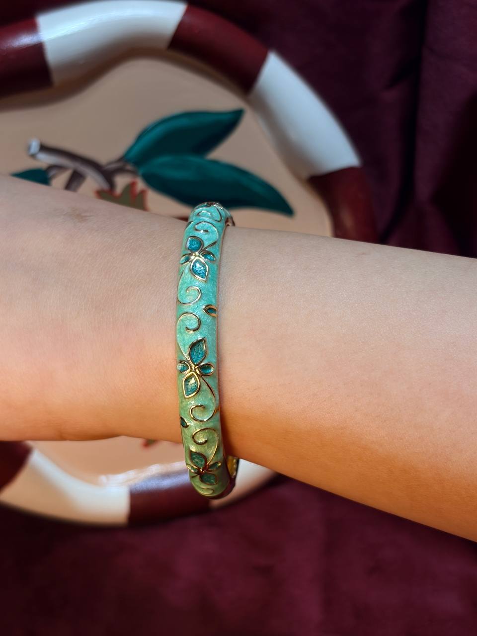 Green Rose Enamel Bangle