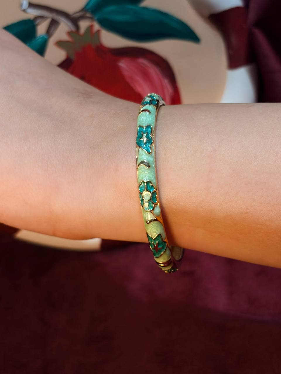 Green Flower Enamel Bangle