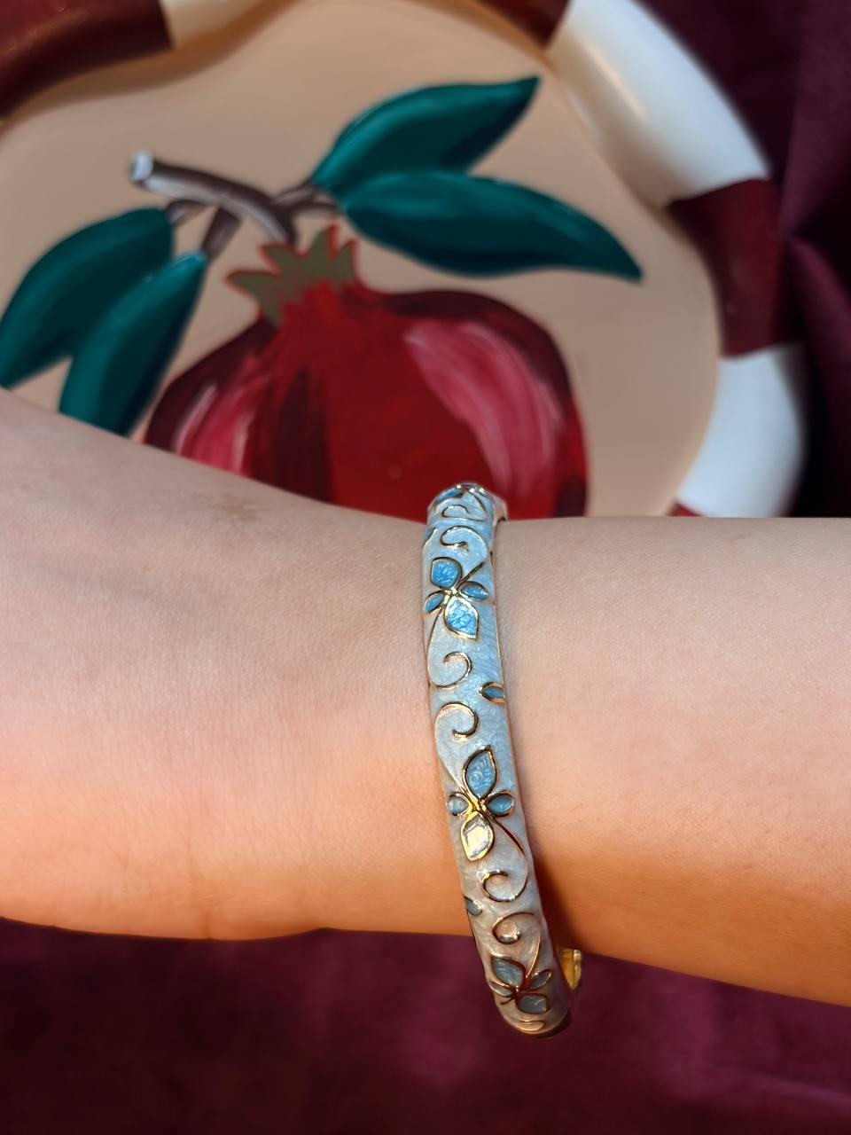 Teal Flower Enamel Bangle
