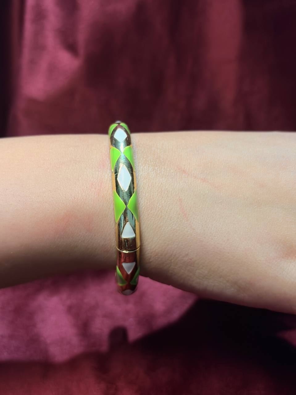 White and Green Enamel Bangle
