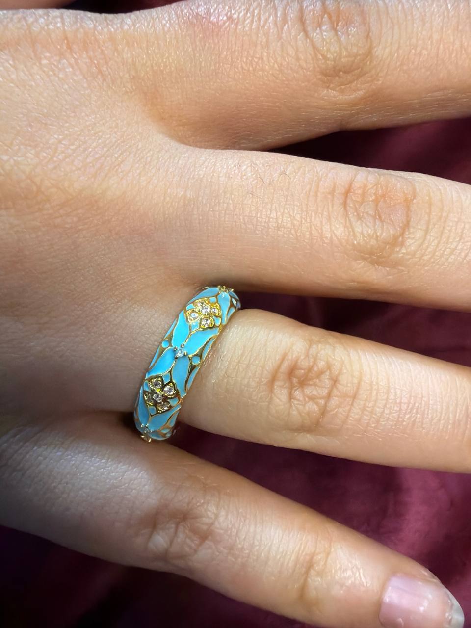 Golden Art In Blue Enamel Ring