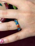 Dark Blue and Red Rose Enamel Ring