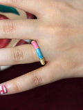 Pink and Blue Enamel Ring