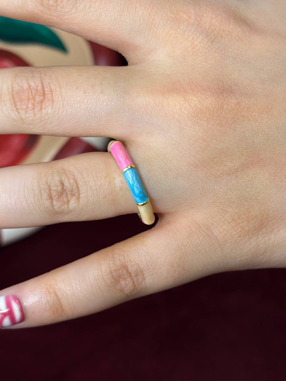 Pink and Blue Enamel Ring