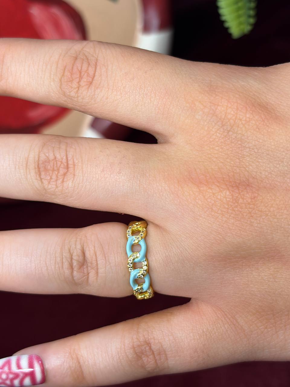 Blue Chain Enamel Ring