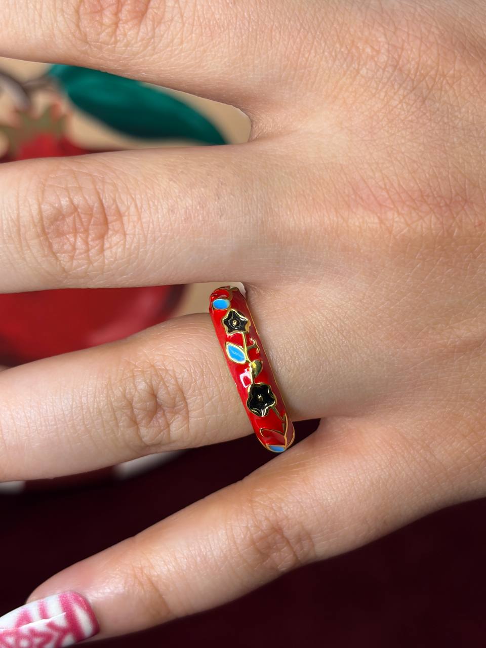 Red and Black Rose Enamel Ring