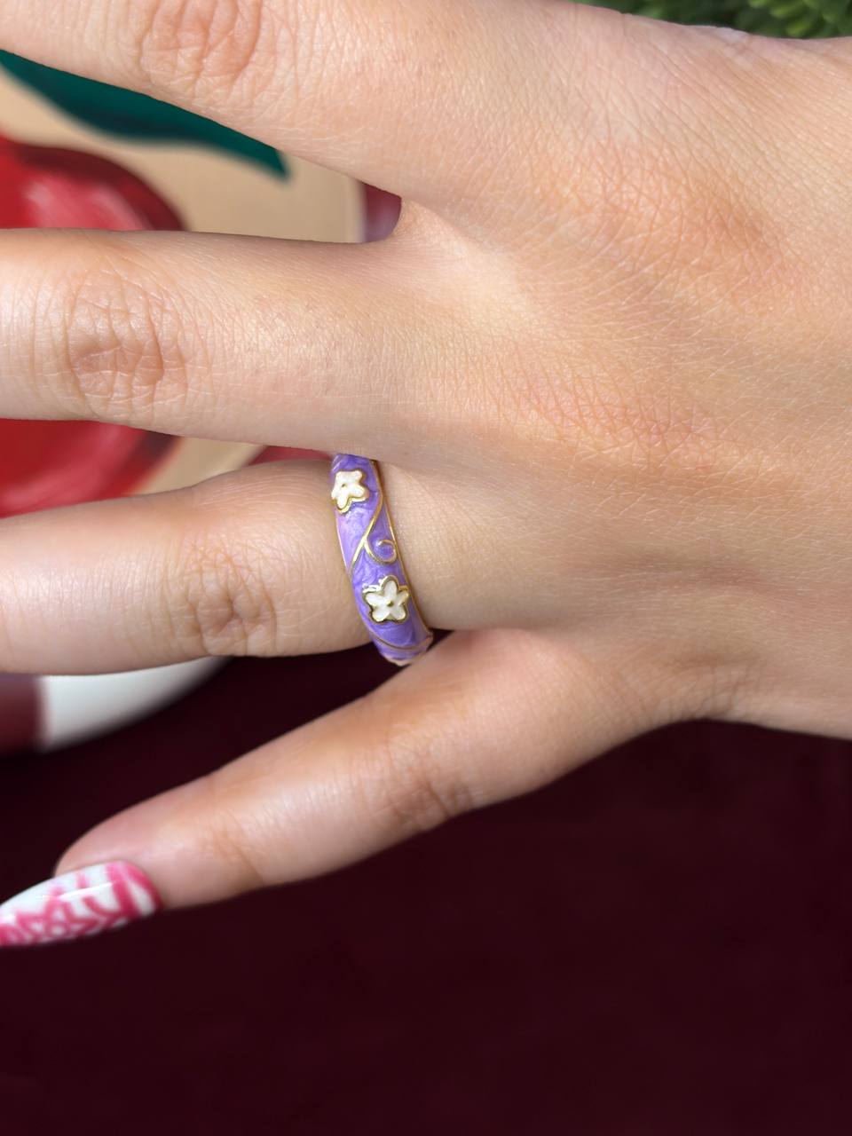 Purple and Roses Enamel Ring