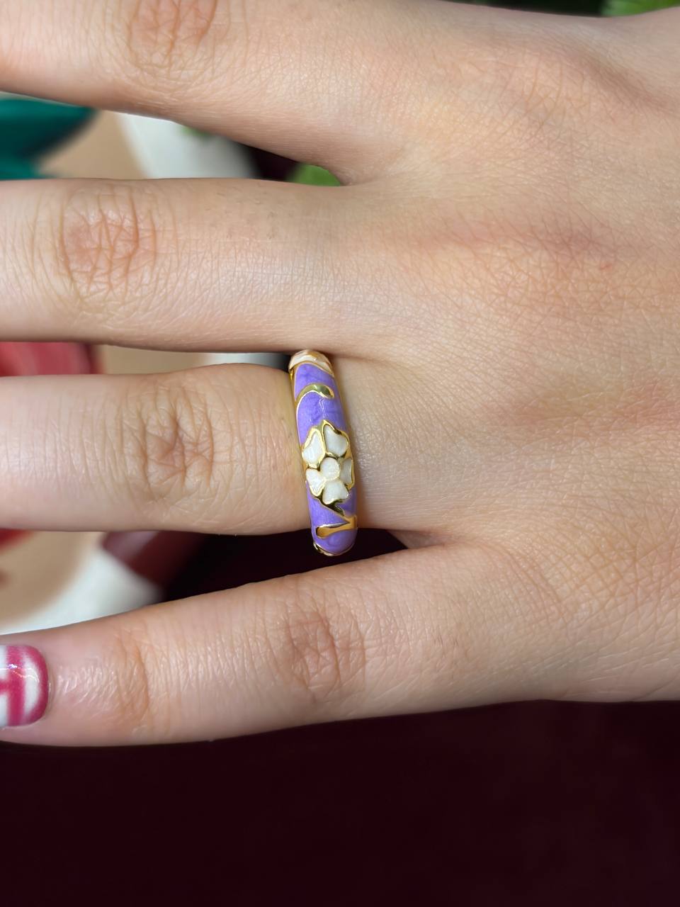 Purple in White Rose Enamel Ring
