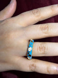 Blue and White Rose Enamel Ring