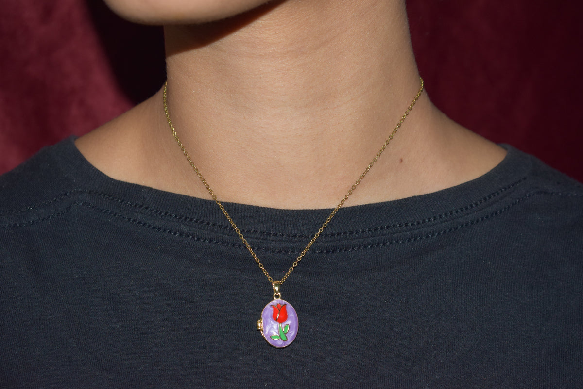 Purple Rose Locket Necklace