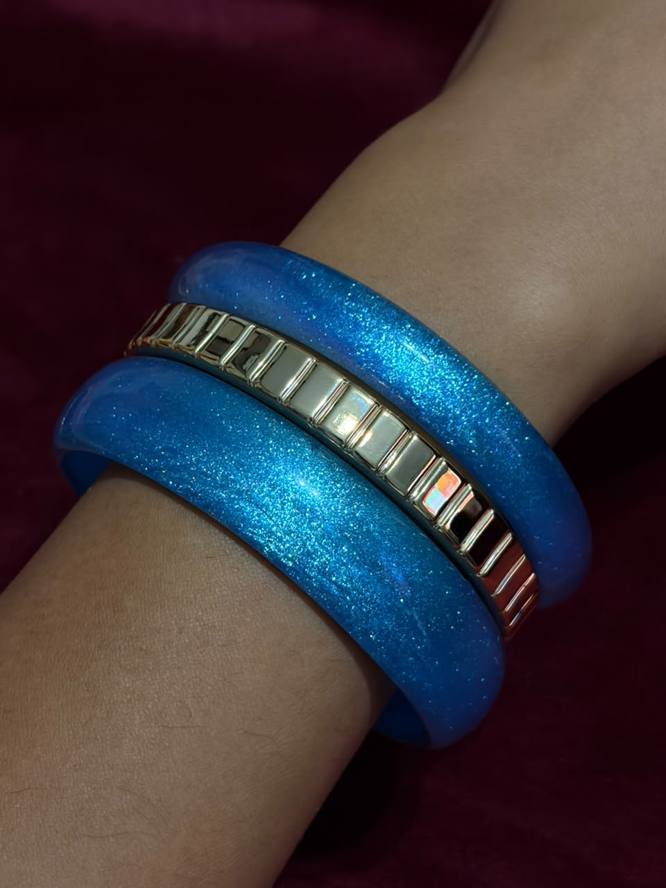 Blue and gold glittery bangle set