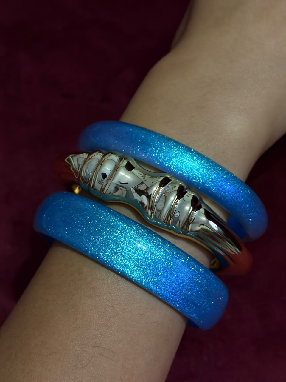 Blue and gold glittery bangle set