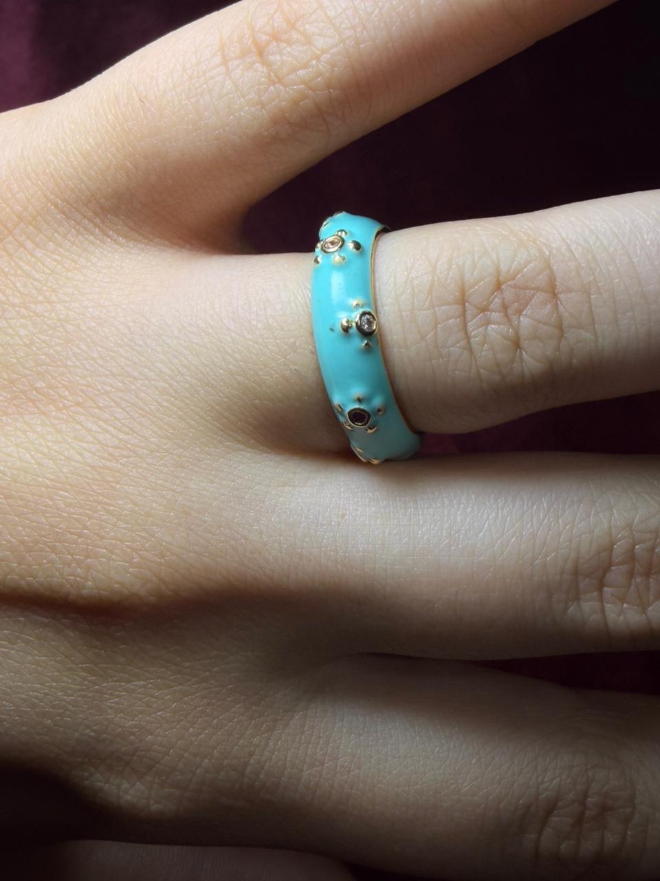 Small Flower Blue Enamel Ring