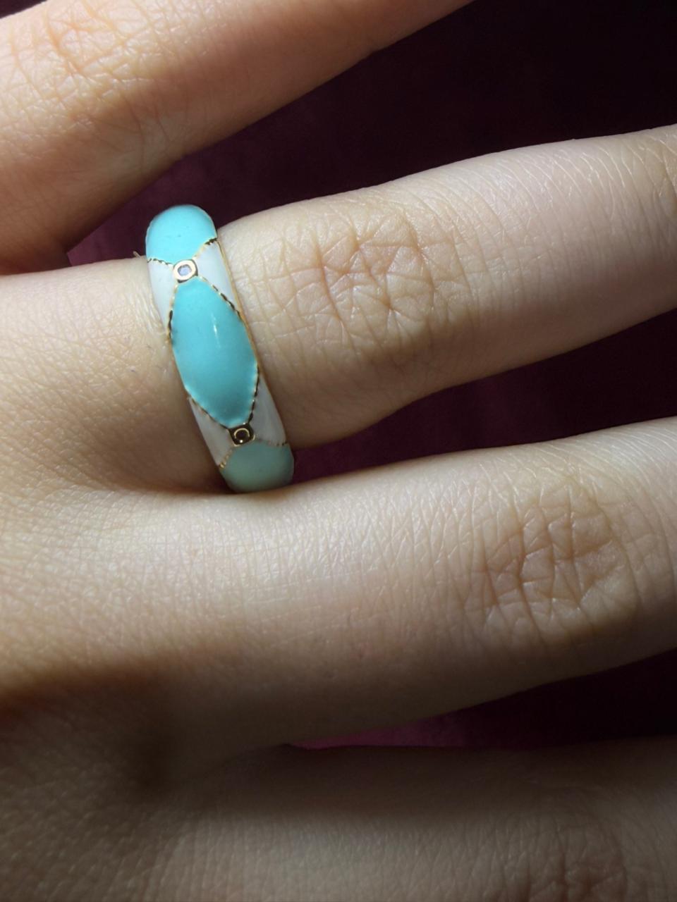 Striped Light Blue Enamel Ring