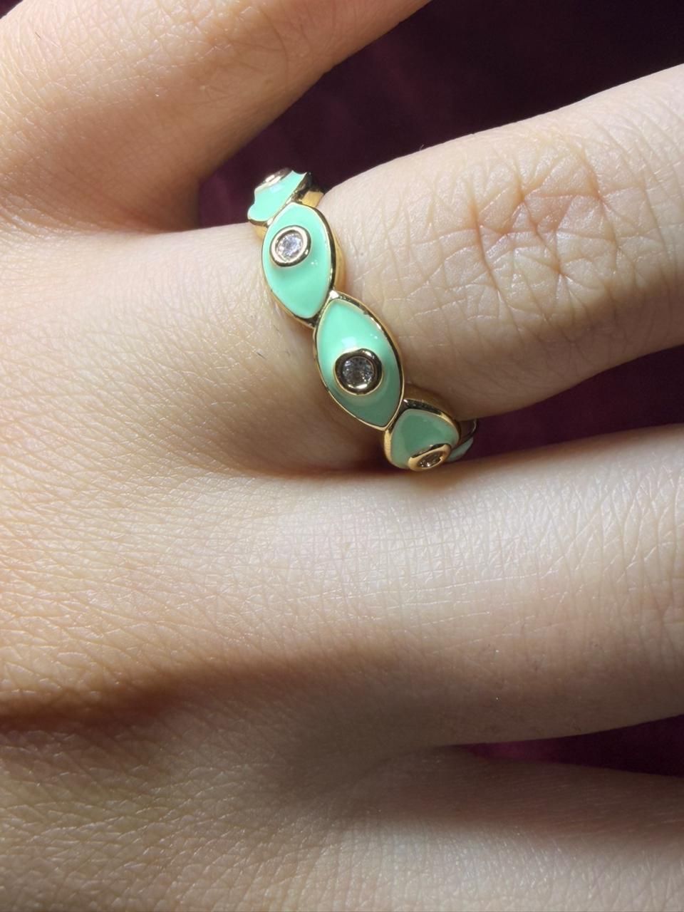 Wavy Green Enamel Ring