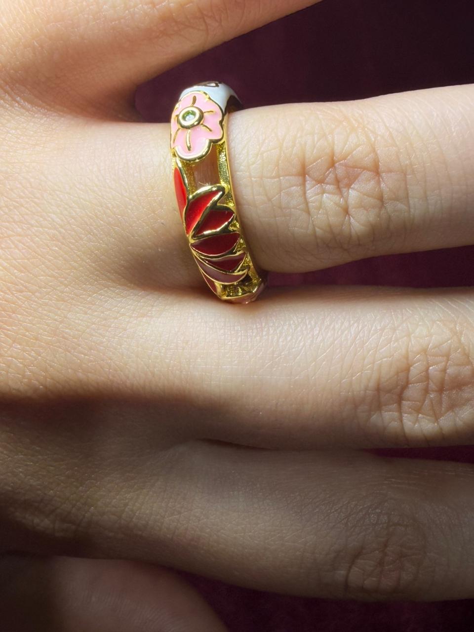 Colored Flowers Enamel Ring