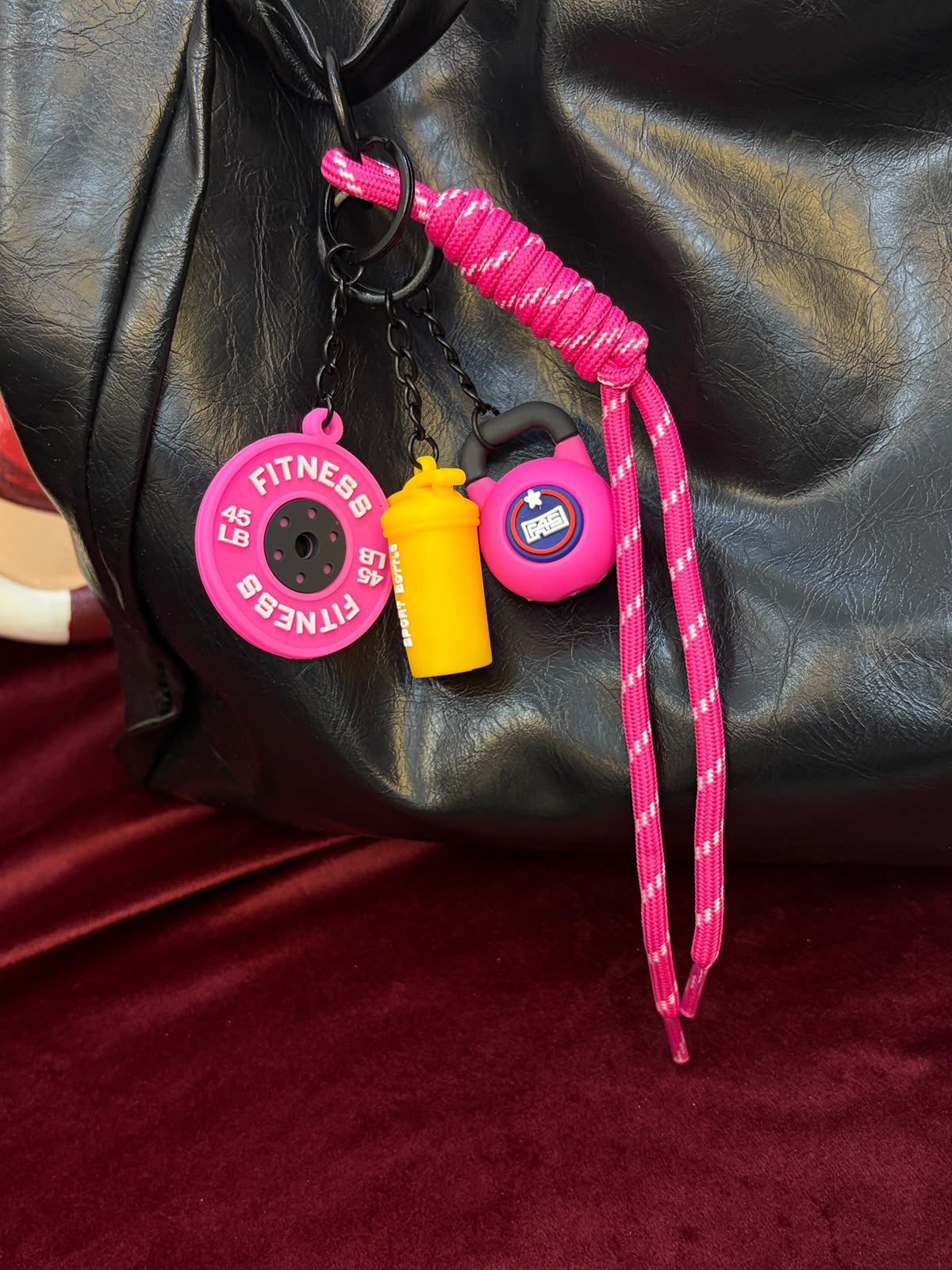 Pink Gym Dumbell Bag Charm