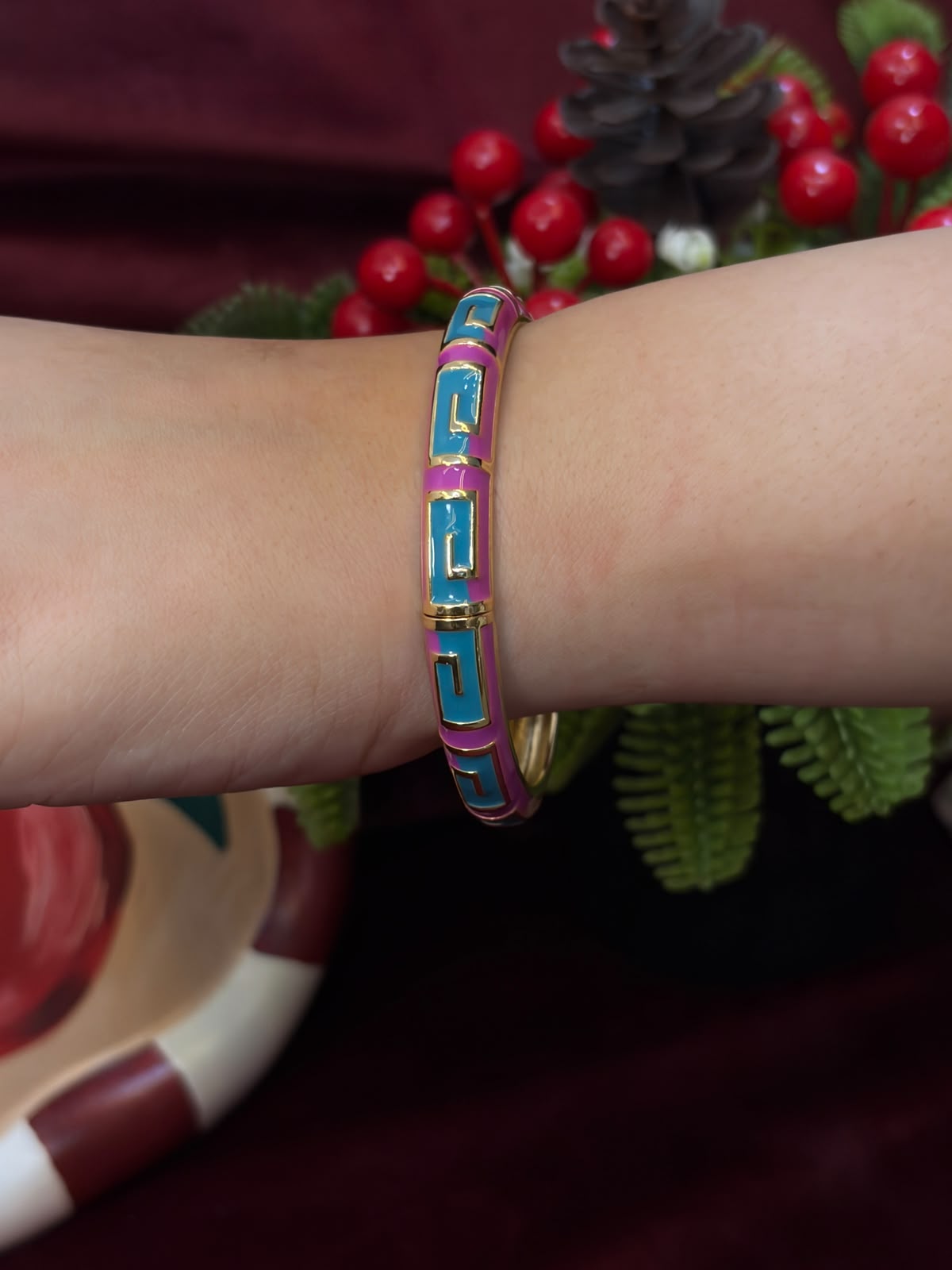 Blue Squares in Purple Enamel Bangle
