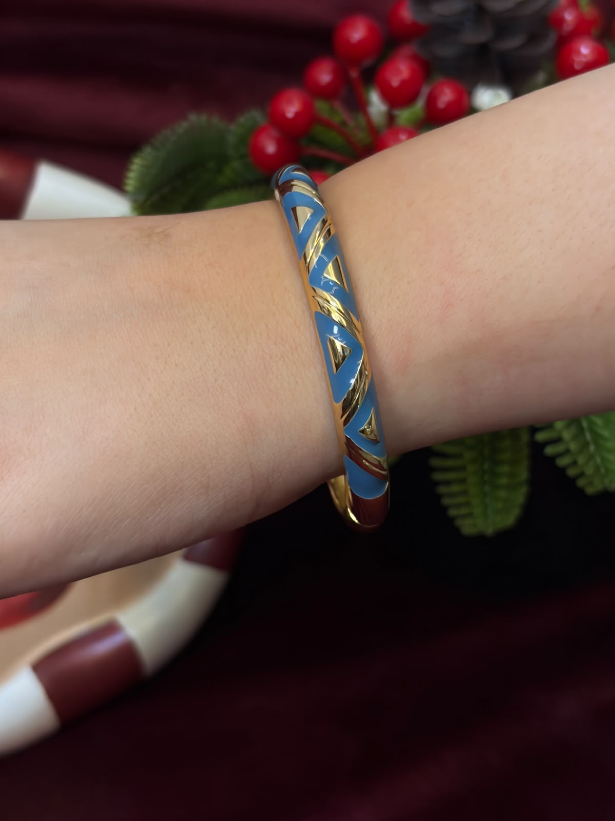 Blue Triangles Enamel Bangle