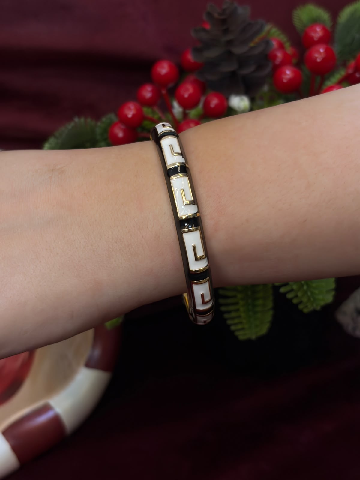 White Squares Enamel Bangle