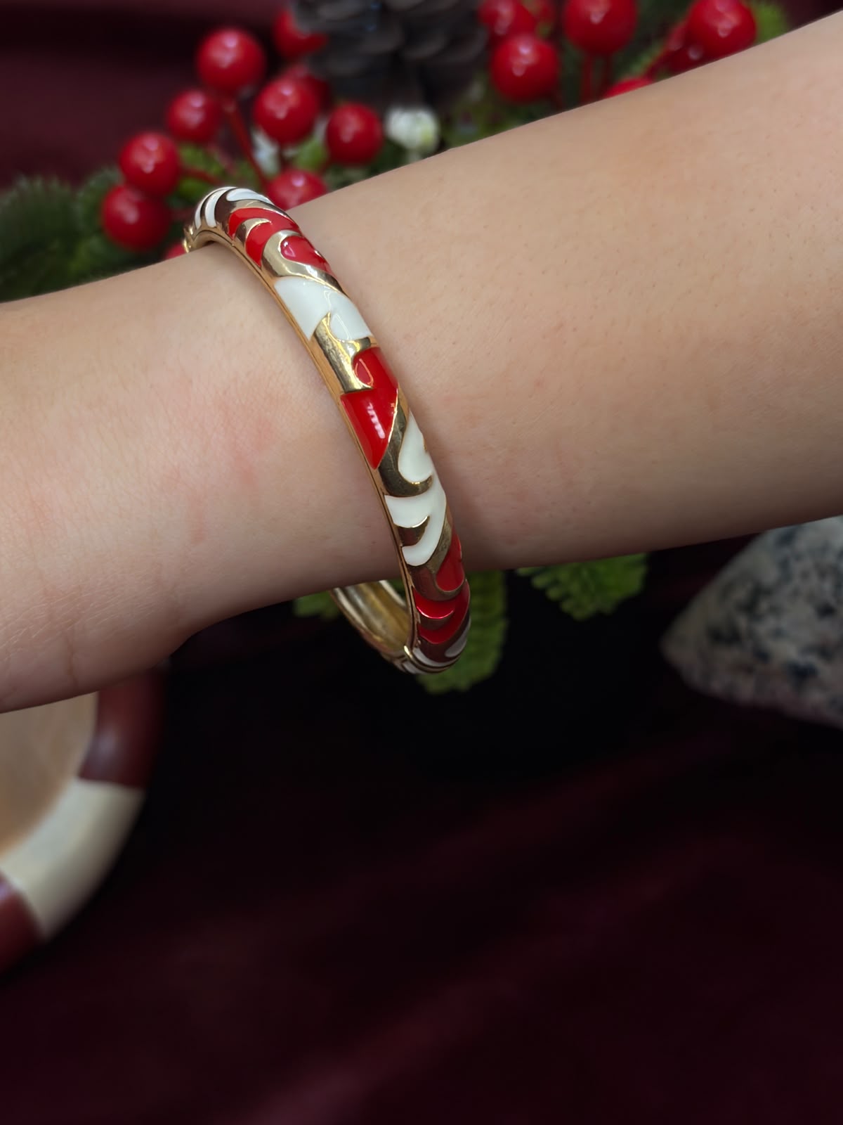 Red and White Enamel Bangle