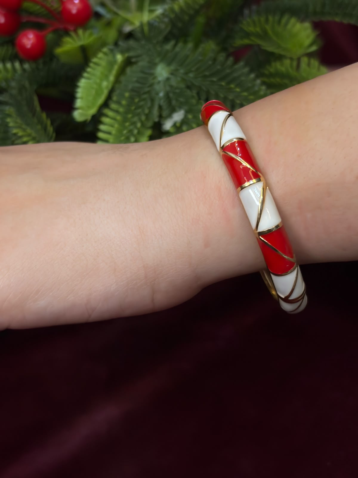 Red and White Enamel Bangle
