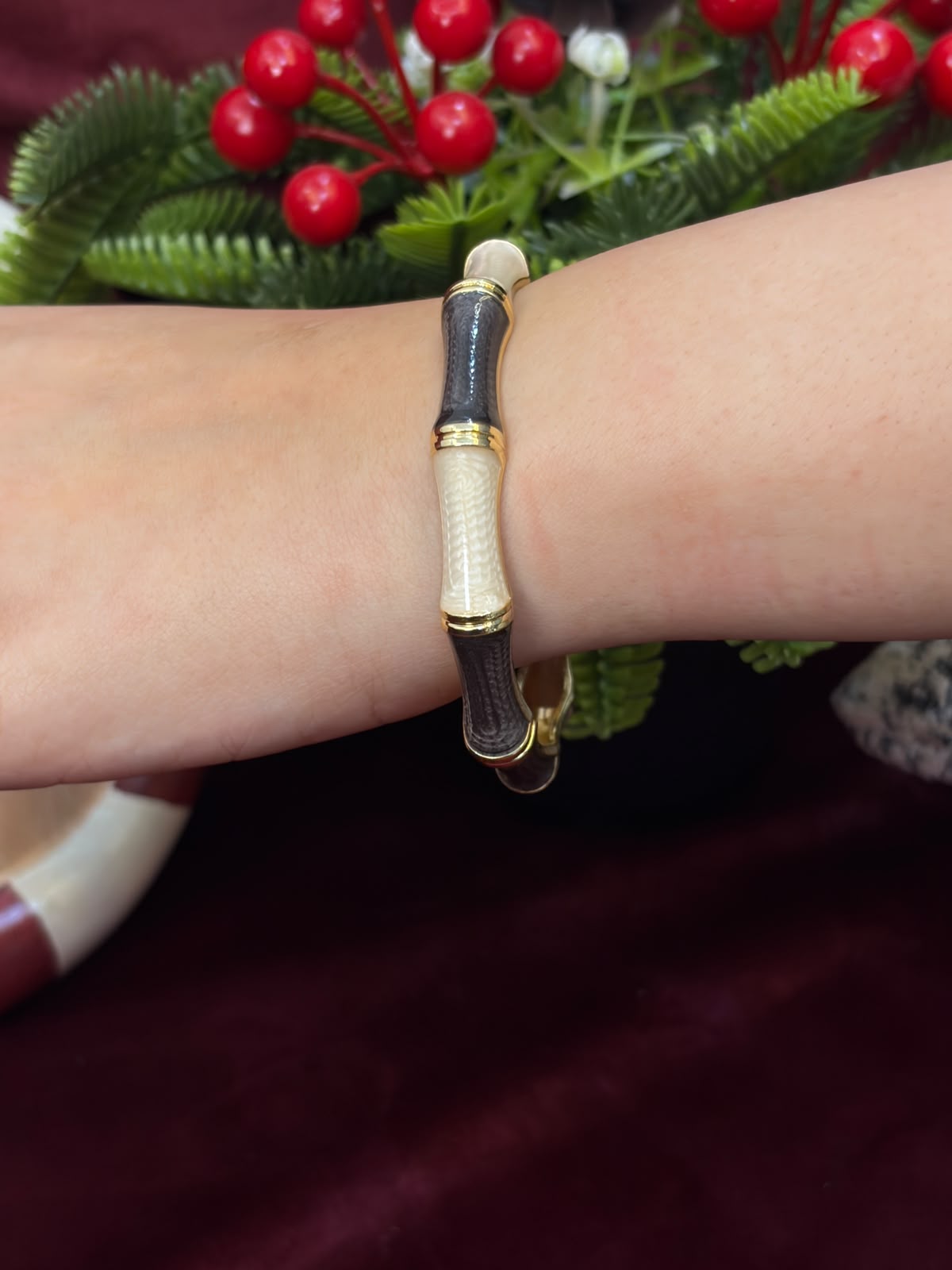 Black in White Enamel Bangle