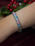 Pink Flower in Blue Enamel Bangle