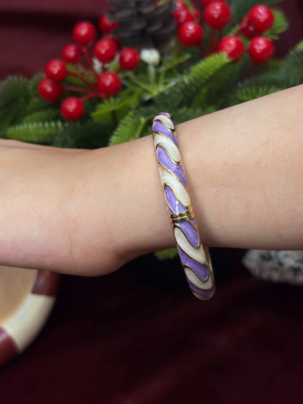 Purple in White Enamel Bangle