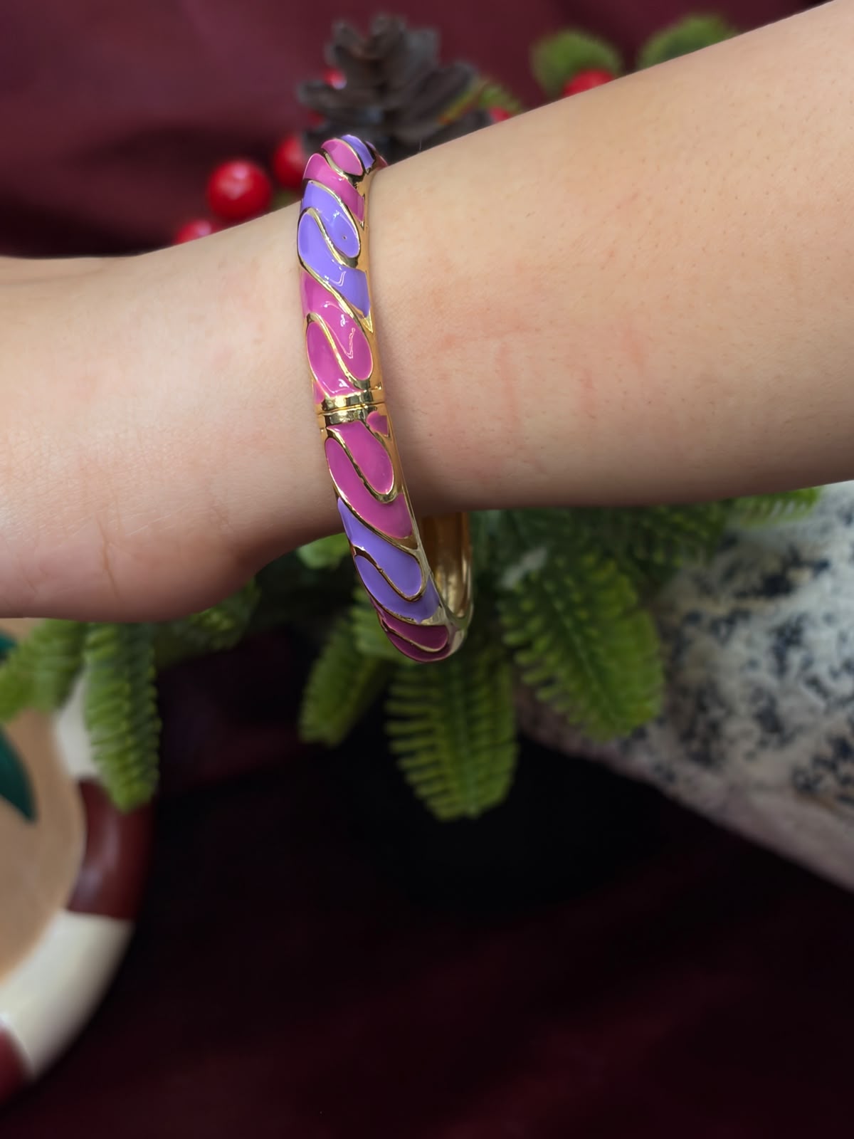 Purple in Pink Enamel Bangle