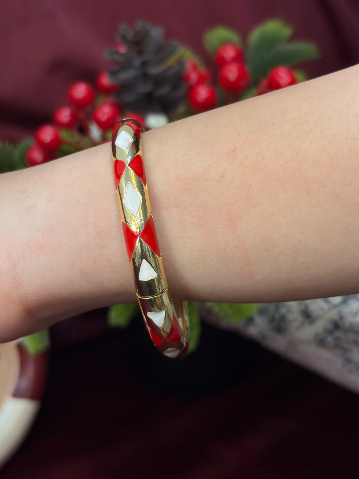 Red and White Enamel Bangle