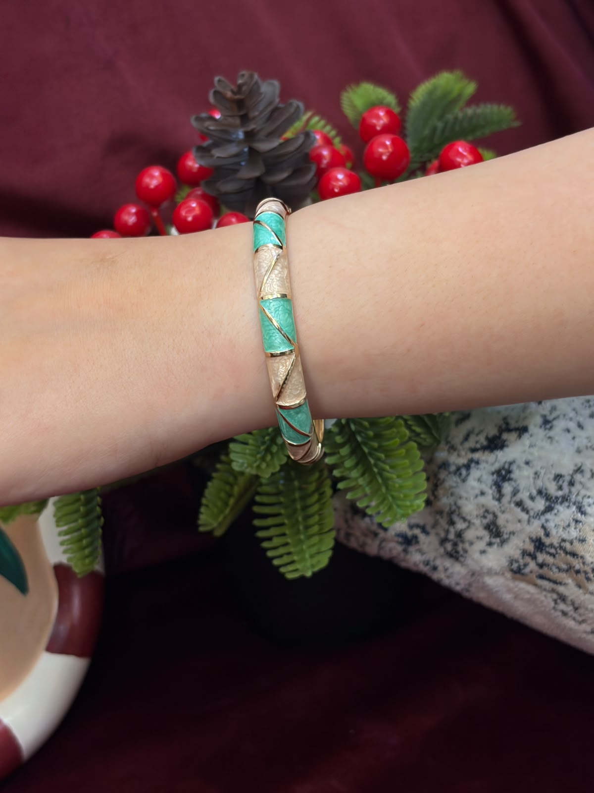 Light Pink and Green Enamel Bangle