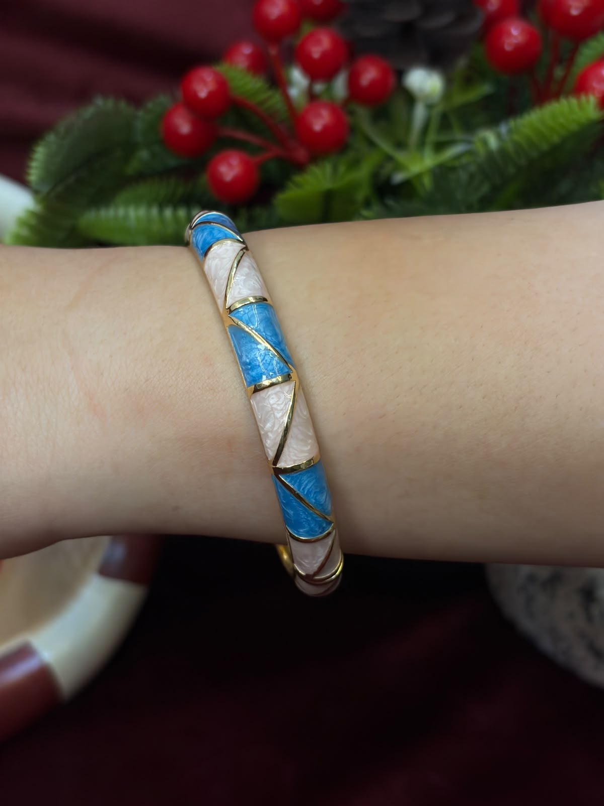 White and Blue Enamel Bangle