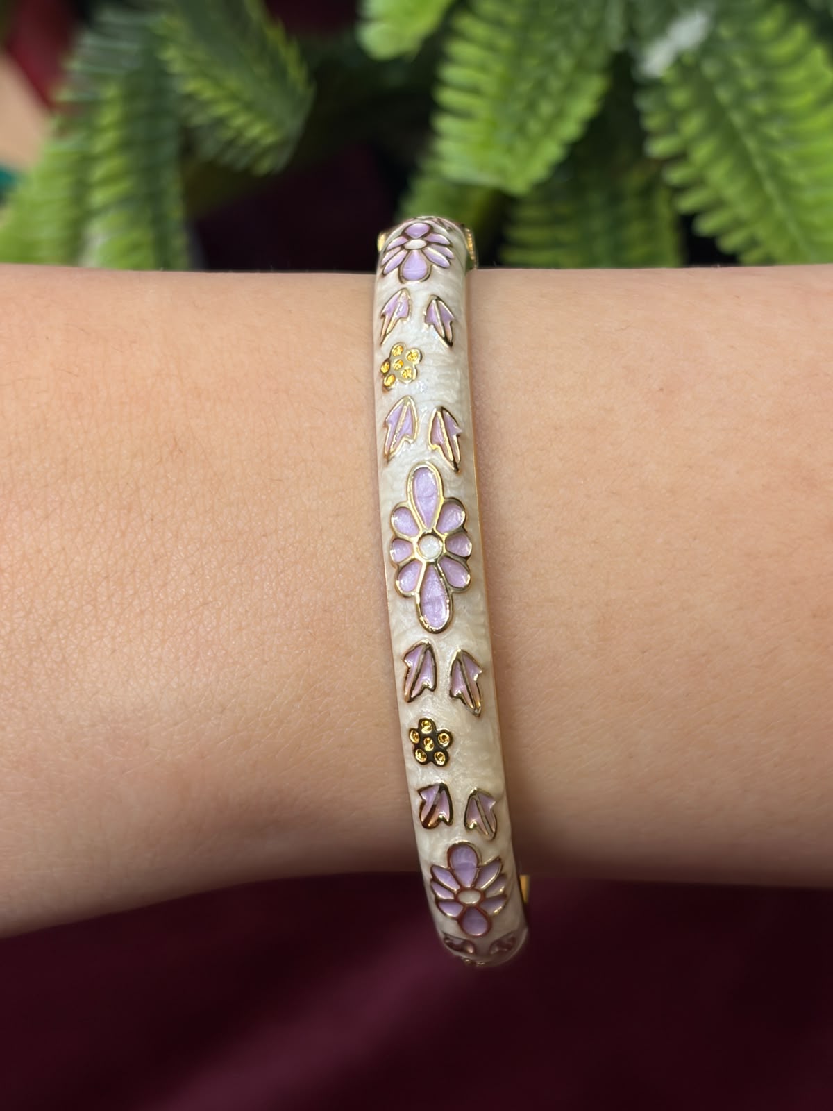 Purple Rose in White Enamel Bangle