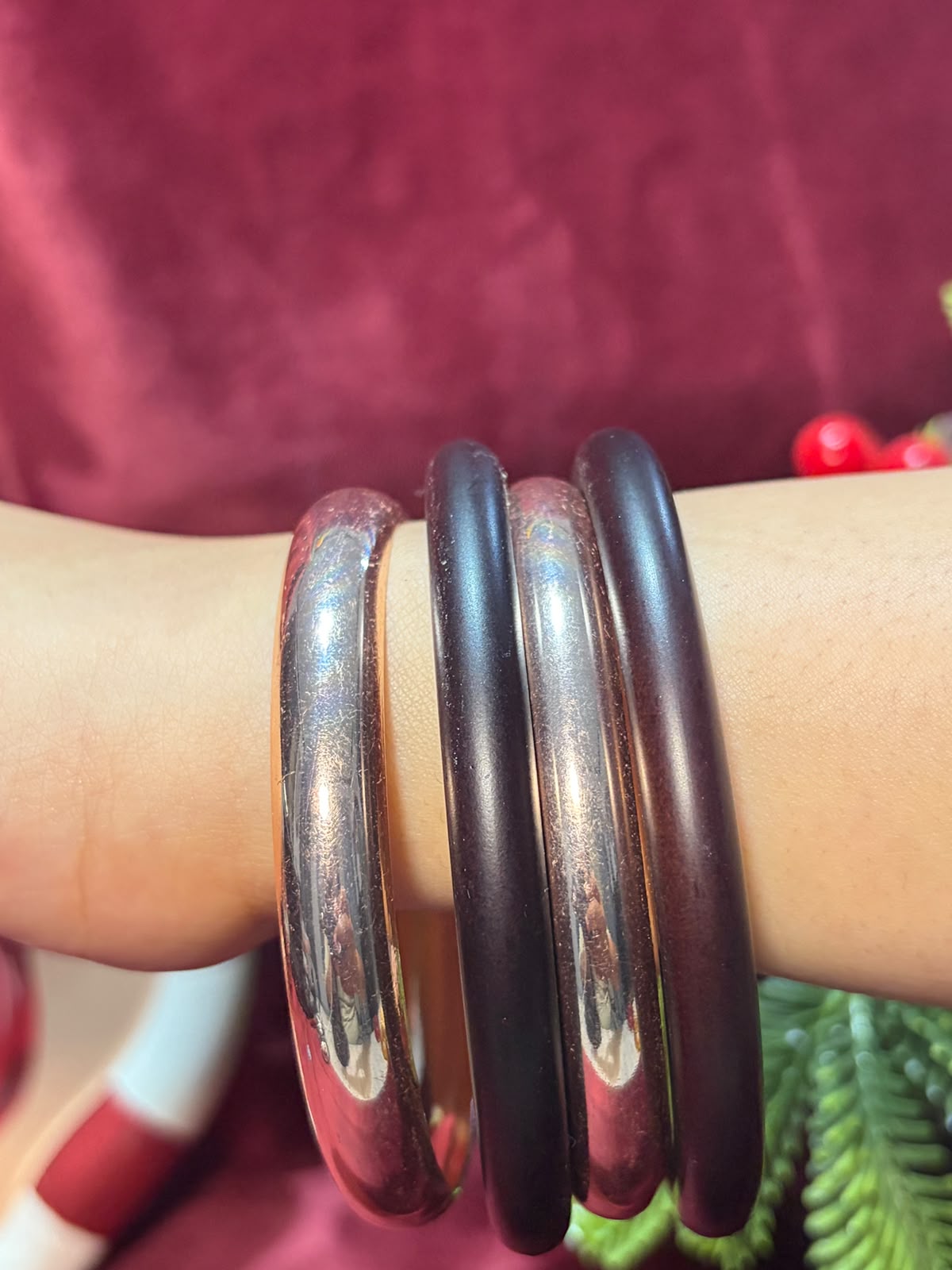Brown and Silver Bangle Set