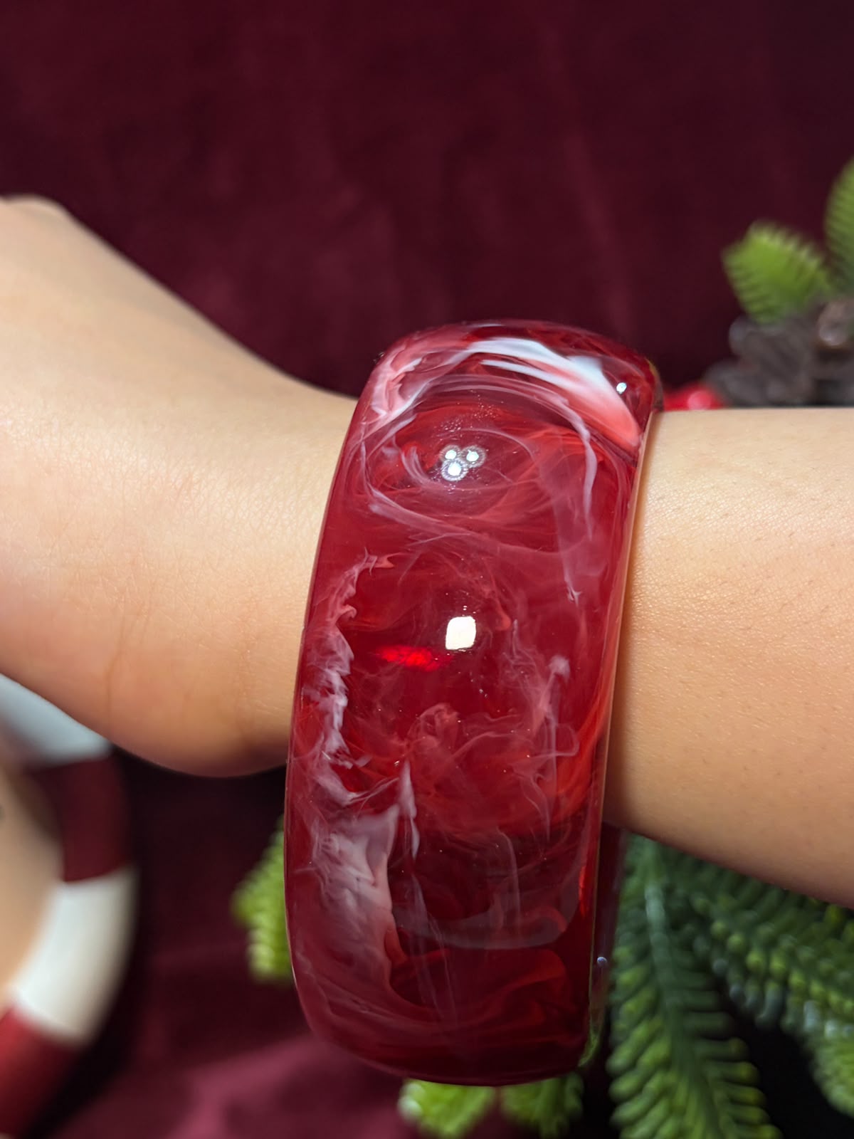 Red in White Single Bangle