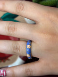 Pink Flowers In Purple Enamel Ring
