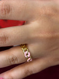 Gold Chains In Pink Enamel Ring