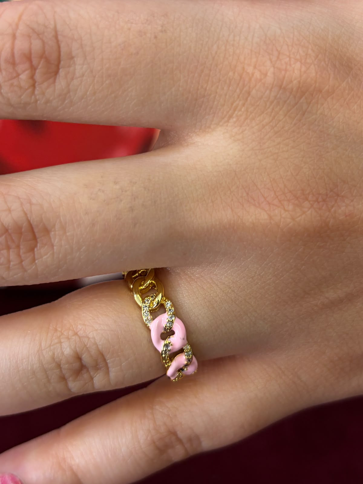 Gold Chains In Pink Enamel Ring